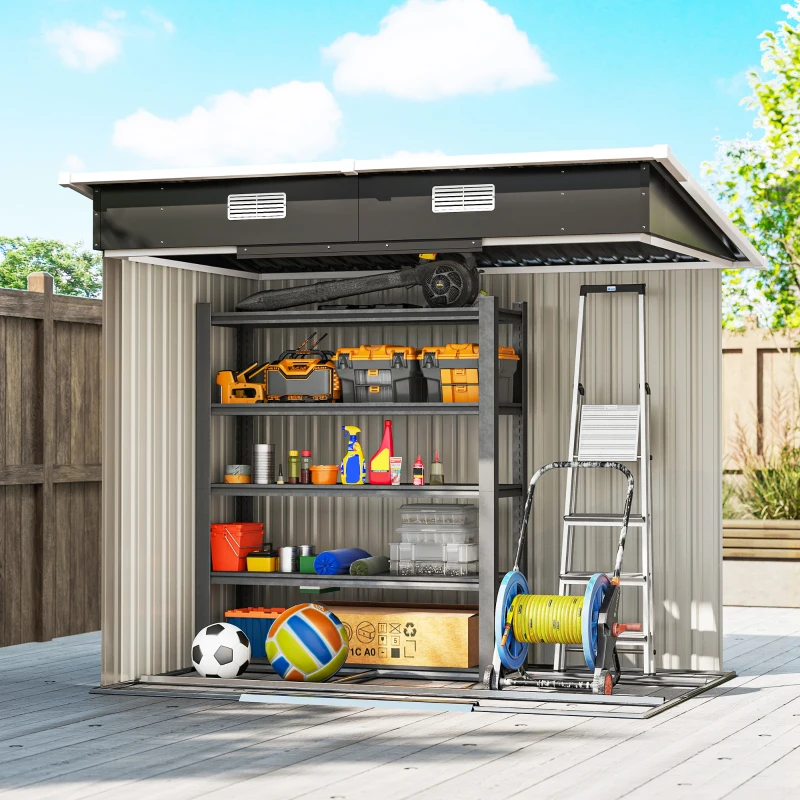 Outsunny 7'x 4' Metal Patio Storage Shed Garden Lockable Shed Tool Utility Storage Unit, Black