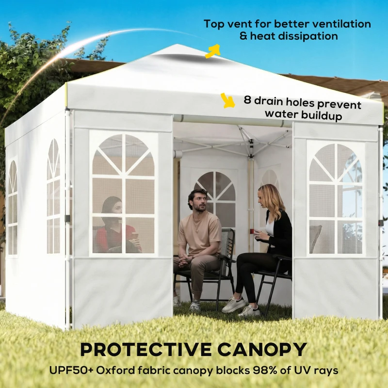 Outsunny 9.6 x 9.6 ft Pop Up Canopy Tent with Sidewalls, One Push Setup, UPF50+ Portable Instant Canopy Shelter, White