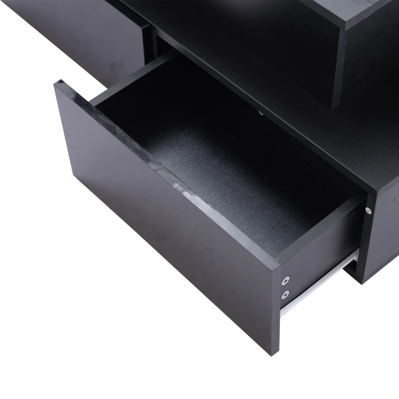 Sleek Lift-Up Coffee Table with LED Lighting and 4 Drawers, Durable Center Table for Living Room, 35.5" L x 21.5" W x 16.5" H, Black