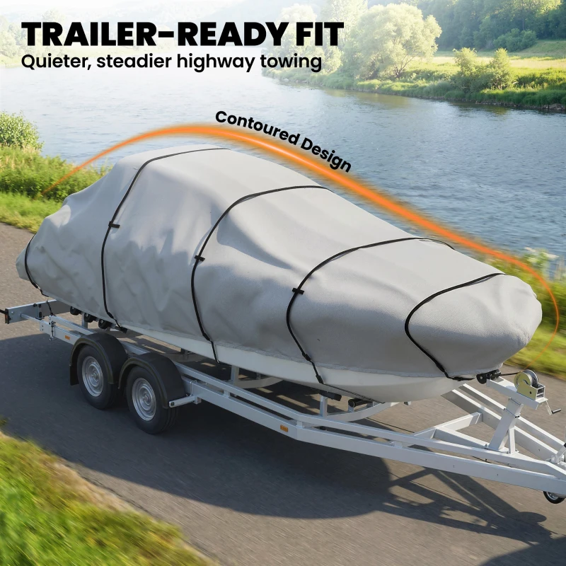 Outsunny 19-20 Ft Trailer Boat Cover, 3000mm Waterproof Universal Boat Cover with Quick-Fasten Buckles, Light Grey