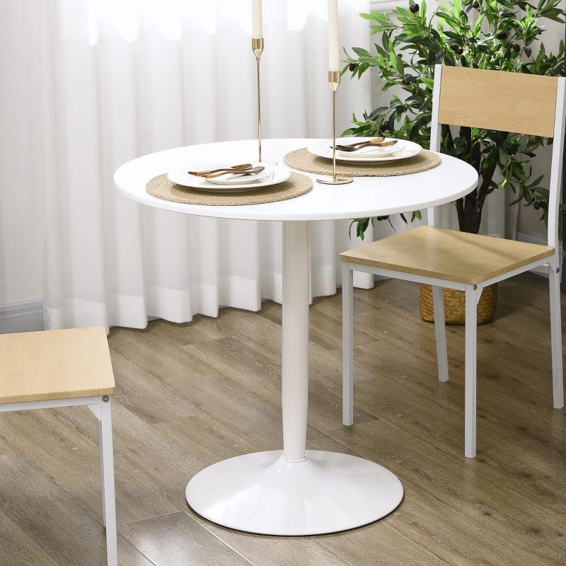 HOMCOM Modern Kitchen Table for 2 People, Round Dining Table with Steel Base for Living Room, Dining Room, White