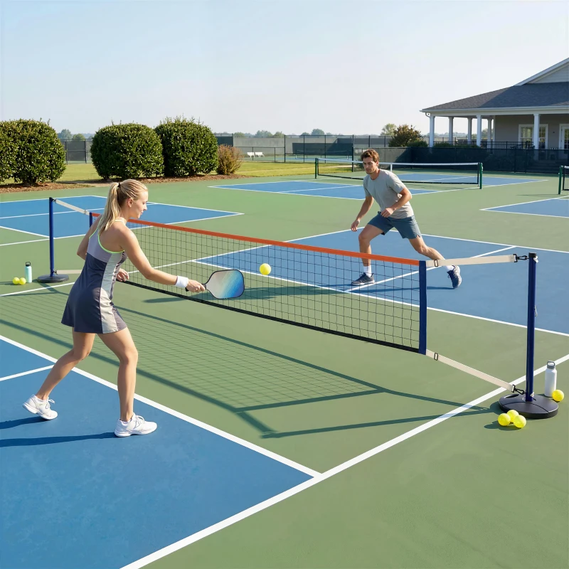 Soozier Portable Volleyball Net Set Outdoor, Volleyball Training Net with 21-27ft Adjustable Length, Volleyball, Air Pump