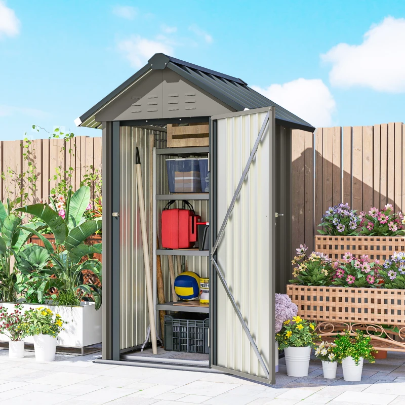 Outsunny Outdoor Storage Shed with Lockable Door, Metal Garden Shed with 4 Vents for Backyard Patio