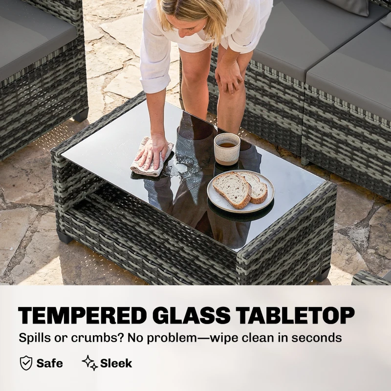 Outsunny 4 Piece Wicker Patio Furniture Set, Outdoor Furniture Conversation Set with Loveseat, Chairs, 2 Tier Table, Dark Grey