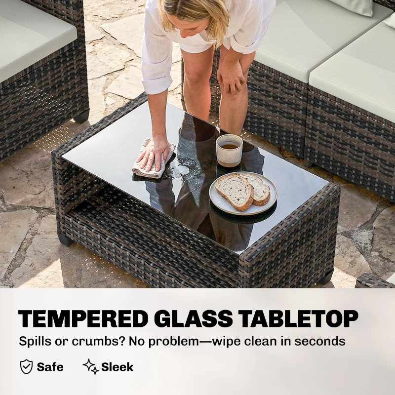 Outsunny 4 Piece Wicker Patio Furniture Set, Outdoor Furniture Conversation Set with Loveseat, Chairs, 2 Tier Table, Beige