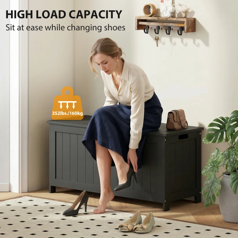 HOMCOM Storage Trunk with 2 Safety Hinges, Modern Entryway Bench with Side Handles, Storage Chest for Living Room, Black