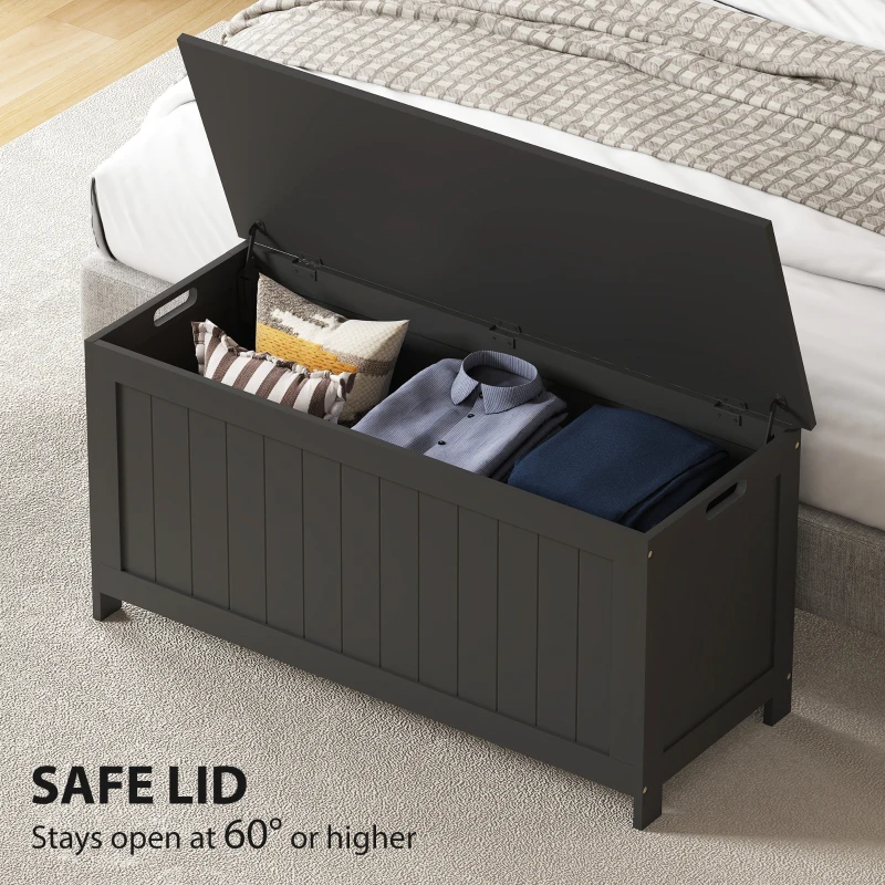 HOMCOM Storage Trunk with 2 Safety Hinges, Modern Entryway Bench with Side Handles, Storage Chest for Living Room, Black