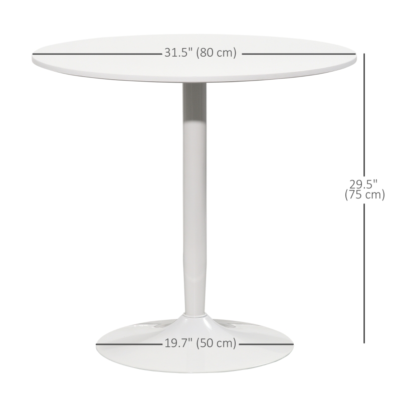 HOMCOM Modern Kitchen Table for 2 People, Round Dining Table with Steel Base for Living Room, Dining Room, White