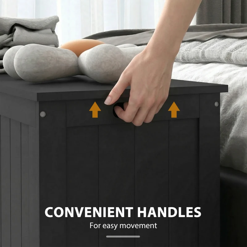 HOMCOM Storage Trunk with 2 Safety Hinges, Modern Entryway Bench with Side Handles, Storage Chest for Living Room, Black