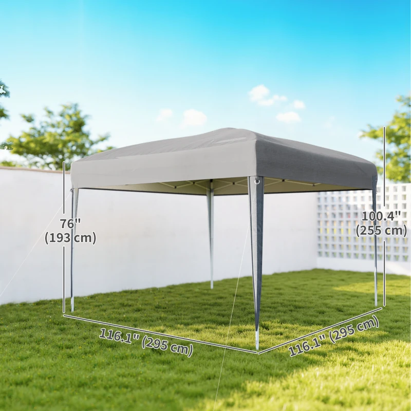 Outsunny 10 x 10ft Folding Pop Up Tent Outdoor Gazebo Canopy with Carrying Bag, Grey