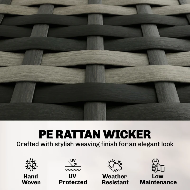 Outsunny 4 Piece Wicker Patio Furniture Set, Outdoor Furniture Conversation Set with Loveseat, Chairs, 2 Tier Table, Dark Grey