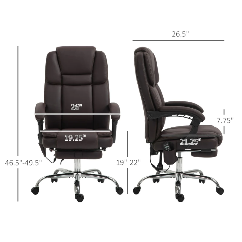 Vinsetto 6 Point Vibration Massage Office Chair, PU Leather Reclining Computer Chair with Adjustable Height, Brwon