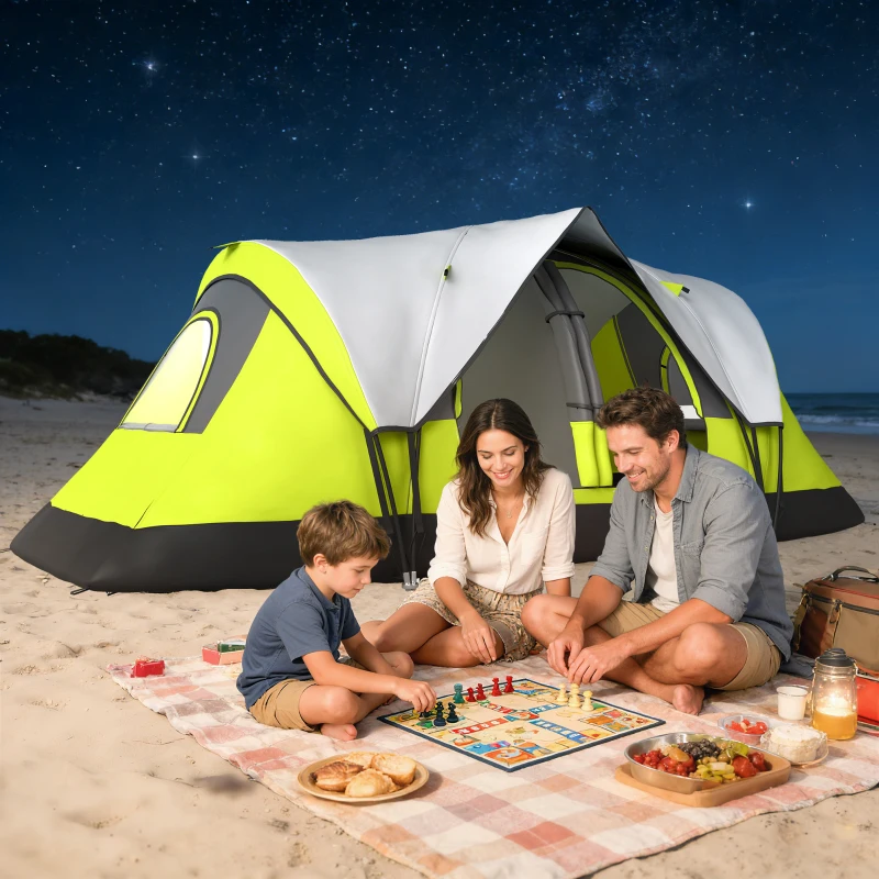 Outsunny Camping Tent for 6-8 Man with 2000mm Waterproof Rainfly and Carry Bag for Fishing Hiking Festival, Green