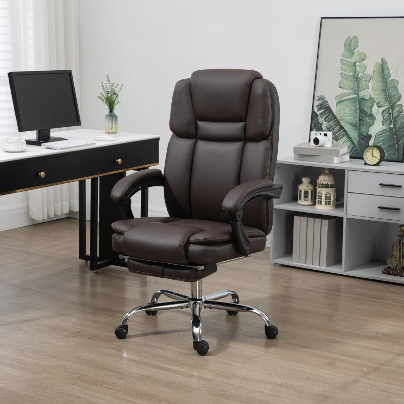Vinsetto 6 Point Vibration Massage Office Chair, PU Leather Reclining Computer Chair with Adjustable Height, Brwon