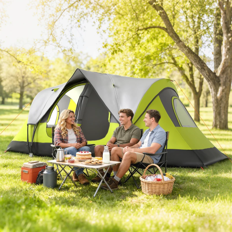 Outsunny Camping Tent for 6-8 Man with 2000mm Waterproof Rainfly and Carry Bag for Fishing Hiking Festival, Green