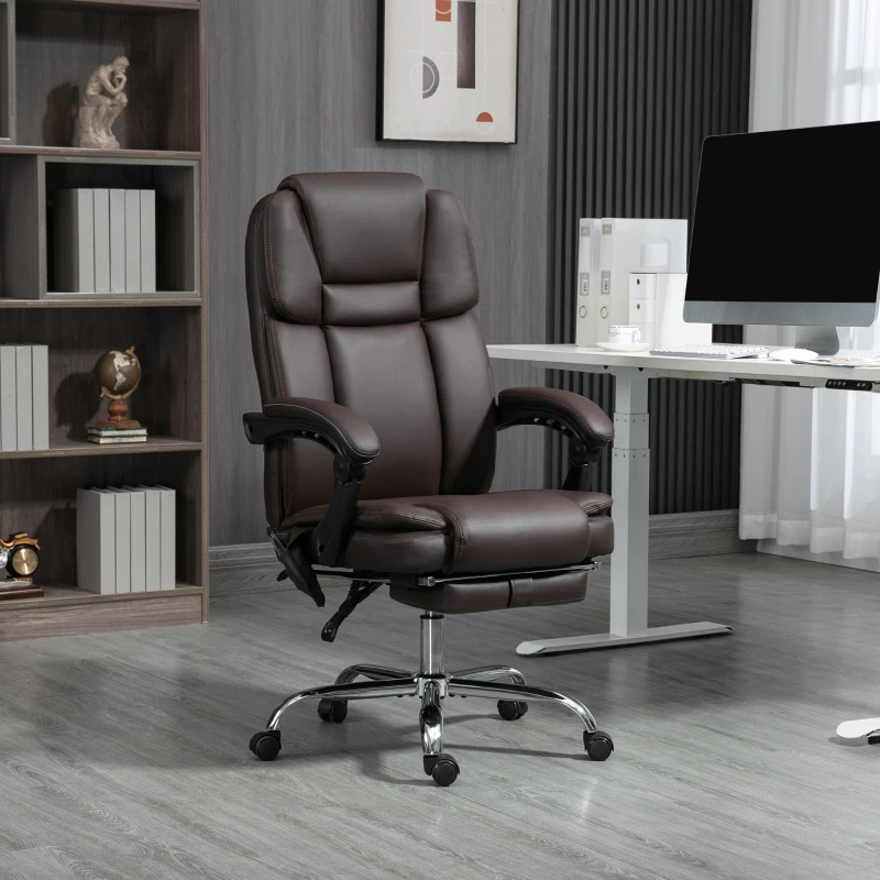 Vinsetto 6 Point Vibration Massage Office Chair, PU Leather Reclining Computer Chair with Adjustable Height, Brwon