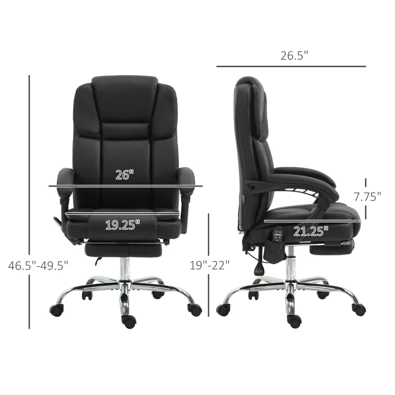 Vinsetto 6 Point Vibration Massage Office Chair, PU Leather Reclining Computer Chair with Adjustable Height, Black