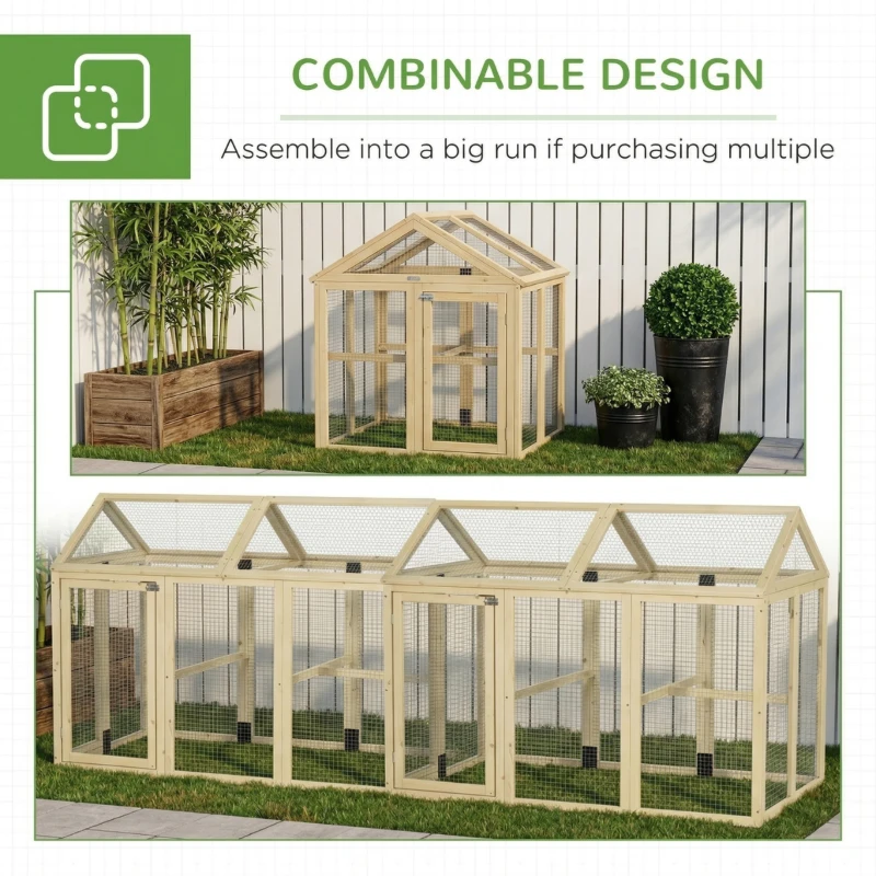 PawHut Wooden Chicken Run, Combinable Design with Perches, 4.6' x 2.8', Nature Wood