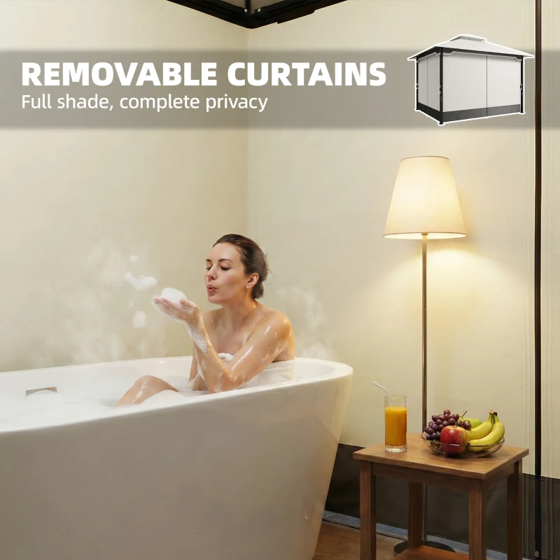 Outsunny 10' x 12' Patio Gazebo, Double Roof Outdoor Gazebo Canopy Shelter with Netting and Curtains, Steel Frame, Light Grey