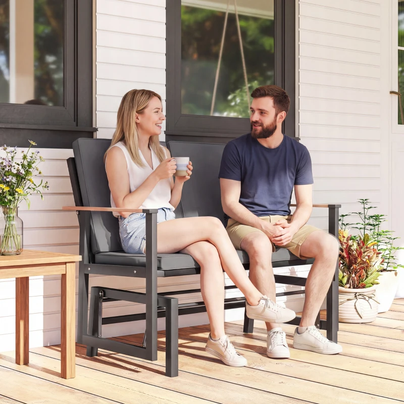 Outsunny Outdoor Glider Bench for 2 Person, Patio Glider Loveseat with Thick Cushions for Garden Balcony Porch, Dark Grey