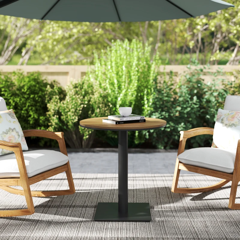 Outsunny Outdoor Side Table, 28" Weather Resistant Round Patio Table with Slatted Design for Garden, Terrace, Balcony, Natural