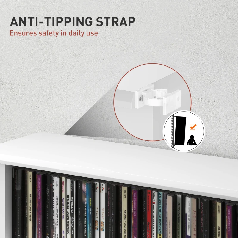 HOMCOM 8-Tier DVD Shelf with 6 Adjustable Shelves, Slim CD Shelf, Holds 360 CDs, 185 DVDs or 185 Blu-rays, White