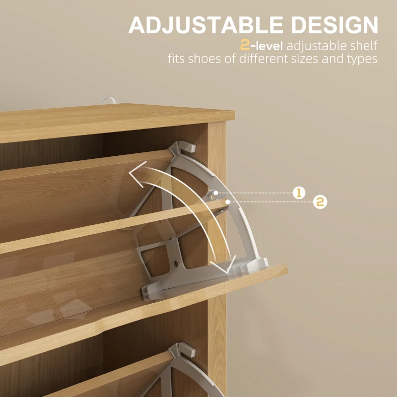 HOMCOM Shoe Storage Cabinet with 3 Flip Drawers and Adjustable Shelves for 18 Pairs of Shoes, Natural Wood