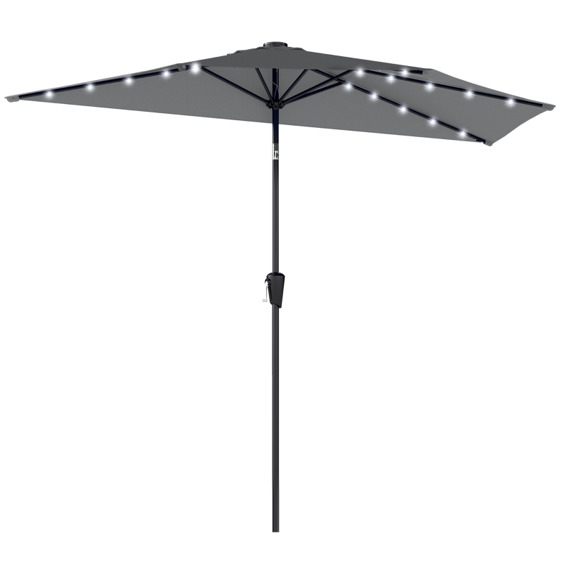 Outsunny Half Outdoor Patio Umbrella with Solar LED Lights Half Umbrella with Crank 9ft Dark Grey
