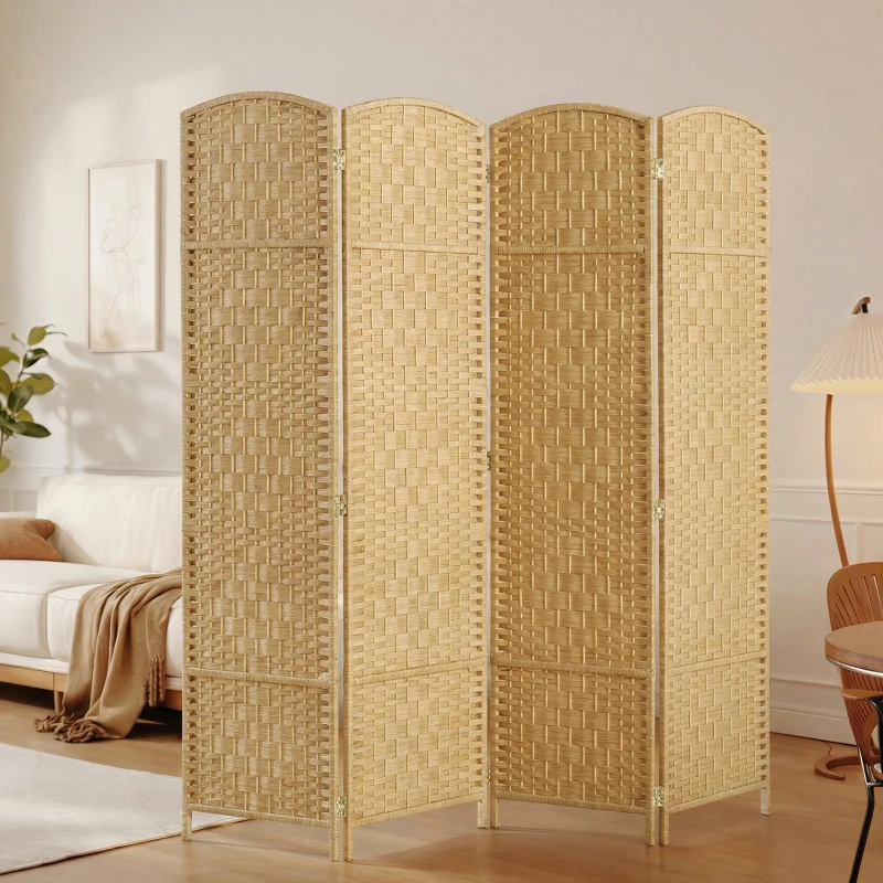 HOMCOM Folding Room Divider Screen 4 Panel 6' Tall Privacy Screen Freestanding Wood Partition for Home Office, Nature Wood