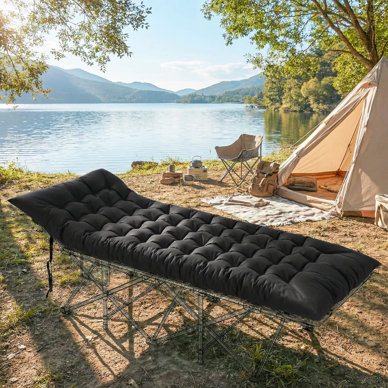 Outsunny Sleeping Mat, Camping Mat Pad with Elastic Straps, Black