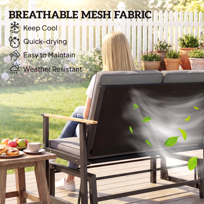 Outsunny Outdoor Glider Bench for 2 Person, Patio Glider Loveseat with Thick Cushions for Garden Balcony Porch, Dark Grey