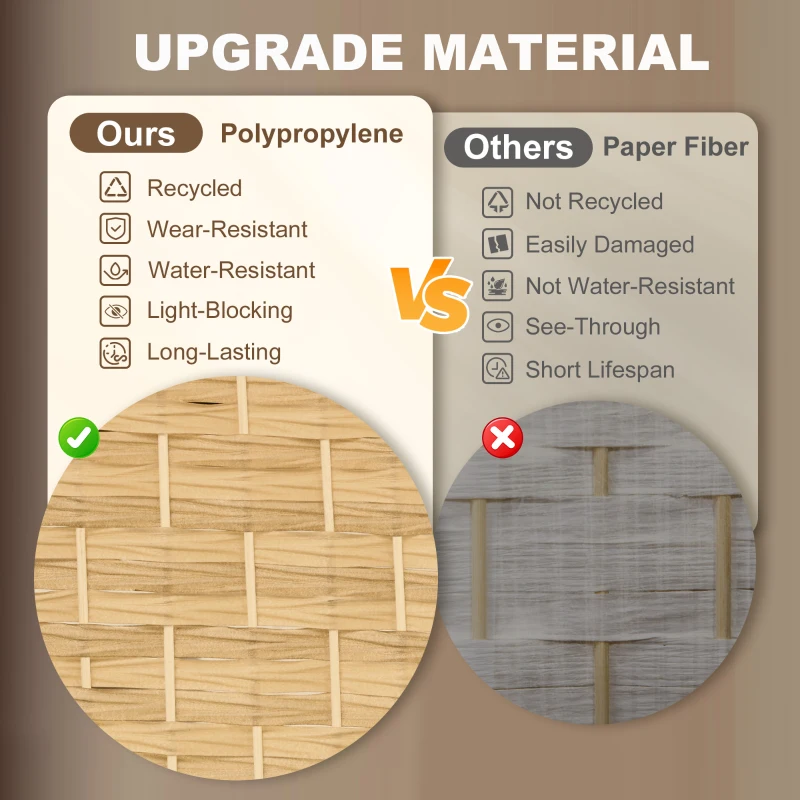 HOMCOM Folding Room Divider Screen 4 Panel 6' Tall Privacy Screen Freestanding Wood Partition for Home Office, Nature Wood