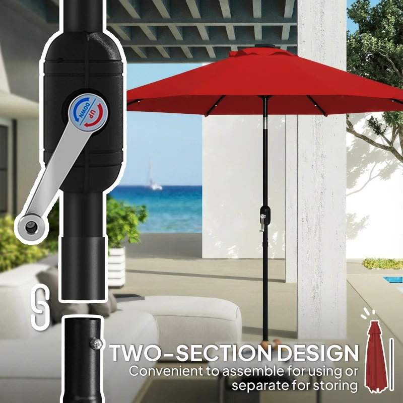 Outsunny 9ft Solar Patio Umbrella Outdoor Sunshade 24 LED Lights Tilt Canopy Wine Red