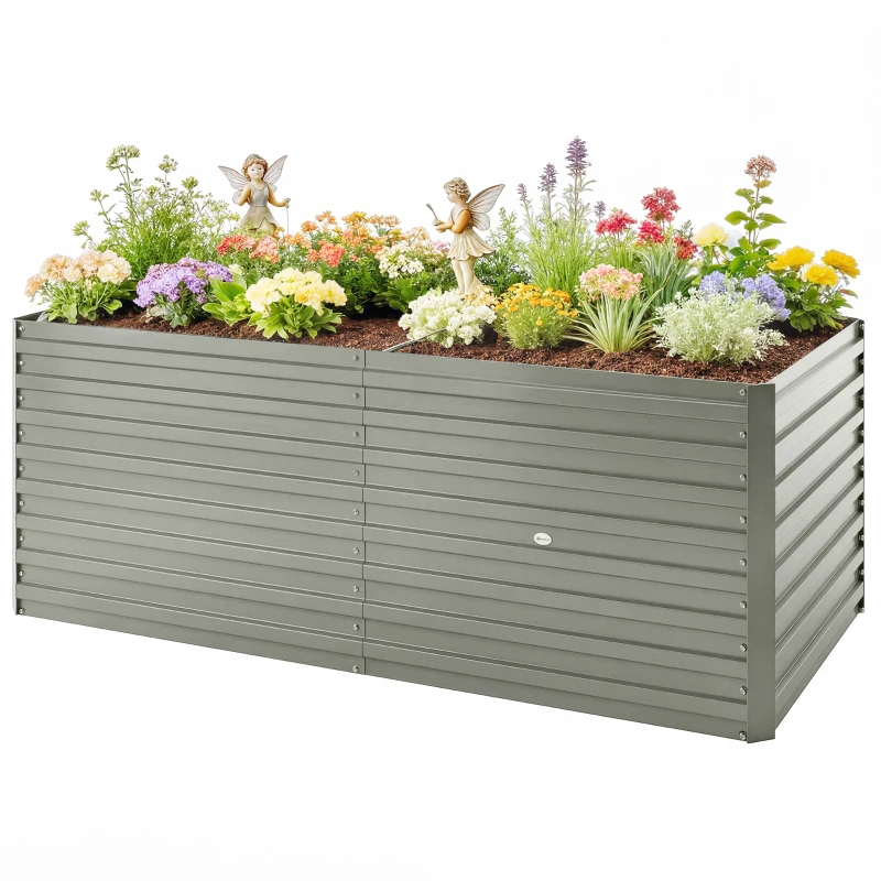 Outsunny 5' x 3' x 2' Raised Garden Bed, Galvanized Planter Box for Growing Flowers, Herbs and Vegetables, Light Grey