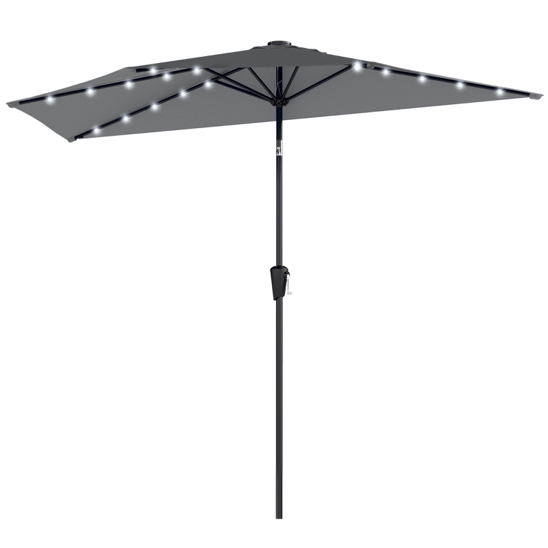 Outsunny Half Outdoor Patio Umbrella with Solar LED Lights Half Umbrella with Crank 9ft Dark Grey