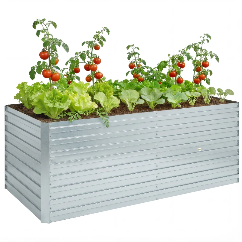 Outsunny 5' x 3' x 2' Raised Garden Bed, Galvanized Planter Box for Growing Flowers, Herbs and Vegetables, Silver