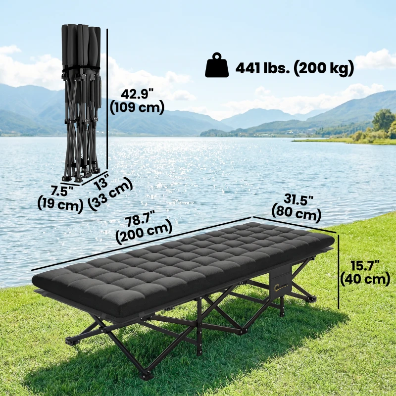 Outsunny Camping Cot with Soft Pad, 32" Extra Wide Folding Cots with Non-Slip Feet and Carry Bag, Black