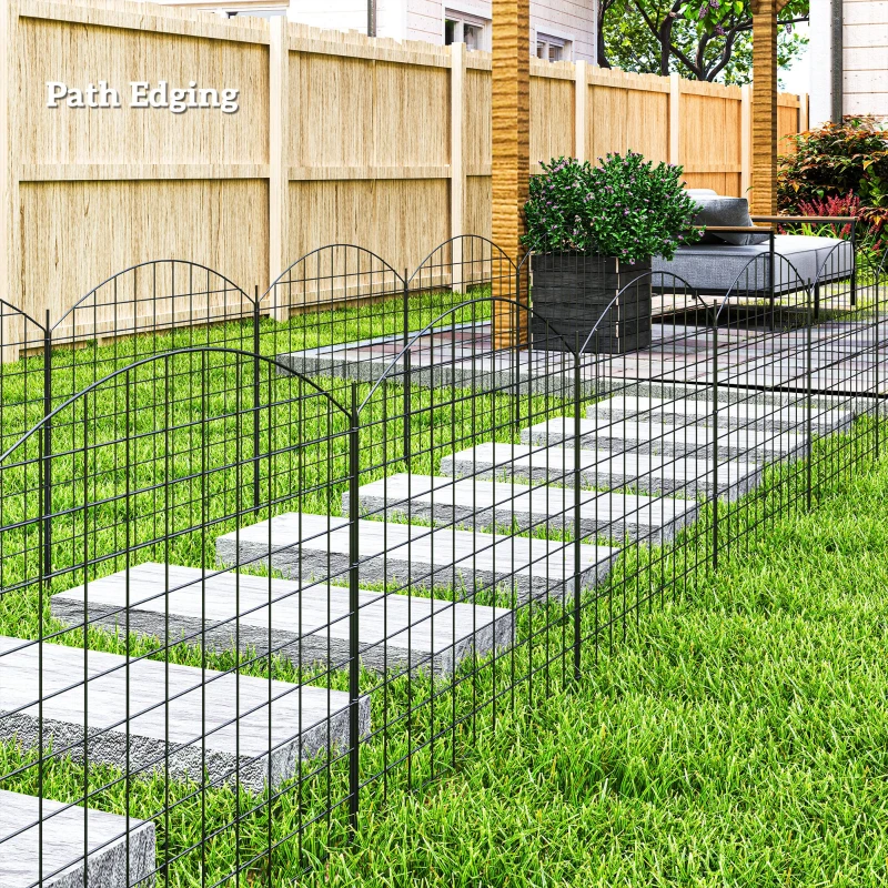 Outsunny Metal Garden Fence, Decorative Fence Set of 6, 181.1" x 38.2", Vegetable Fence, Path Border, Garden Edging, Black