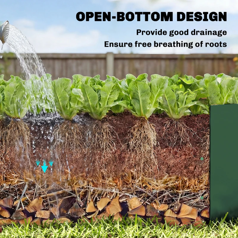 Outsunny Galvanized Raised Garden Bed with Trellis for Climbing Plants, Outdoor Planter Box with Open Bottom, Green