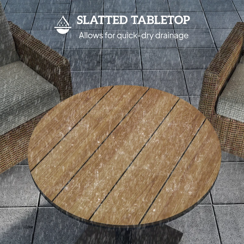 Outsunny Outdoor Side Table, 28" Weather Resistant Round Patio Table with Slatted Design for Garden, Terrace, Balcony, Natural