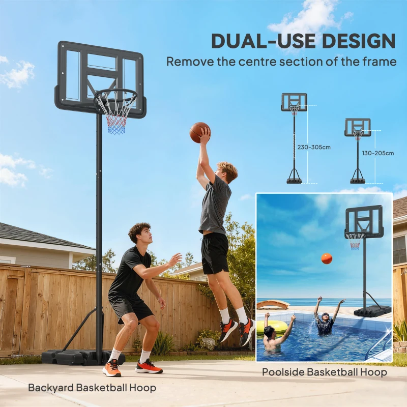Soozier Portable Basketball Hoop, 7.5-10FT Height Adjustable Swimming Pool Basketball Goal with 43.25" Backboard, Wheels and Fillable Base, for Youth & Adults