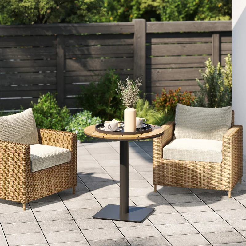 Outsunny Outdoor Side Table, 28" Weather Resistant Round Patio Table with Slatted Design for Garden, Terrace, Balcony, Natural