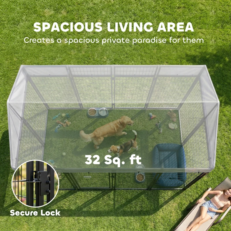 PawHut Outdoor Dog Kennel with Roof, 8' x 4' x 6' Heavy Duty Welded Wire Dog Playpen Enclosure with Escape-proof Lock