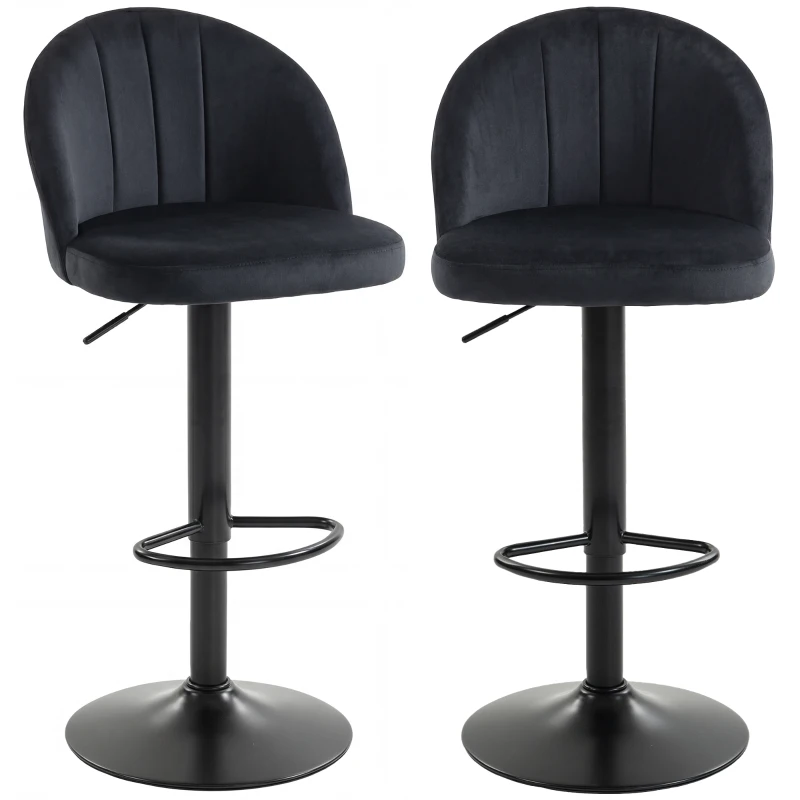 HOMCOM Bar Stools Set of 2, Swivel Counter Height Barstools with Footrest, Black