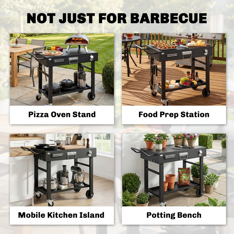 Outsunny Outdoor Grill Cart, Folding Grill Table with Magnetic Knife Holder, Hooks, Spice Rack, Paper Rack, Black
