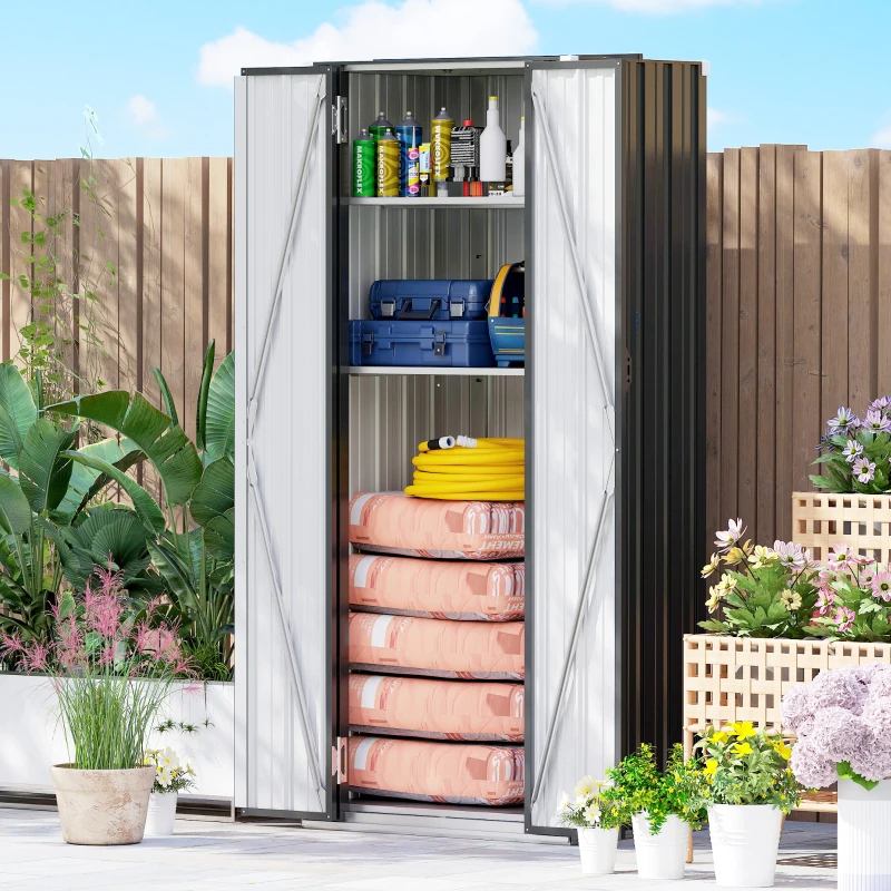 Outsunny Outdoor Storage Shed with Adjustable Shelves Metal Garden Shed with Double Doors for Patio Balcony Garage