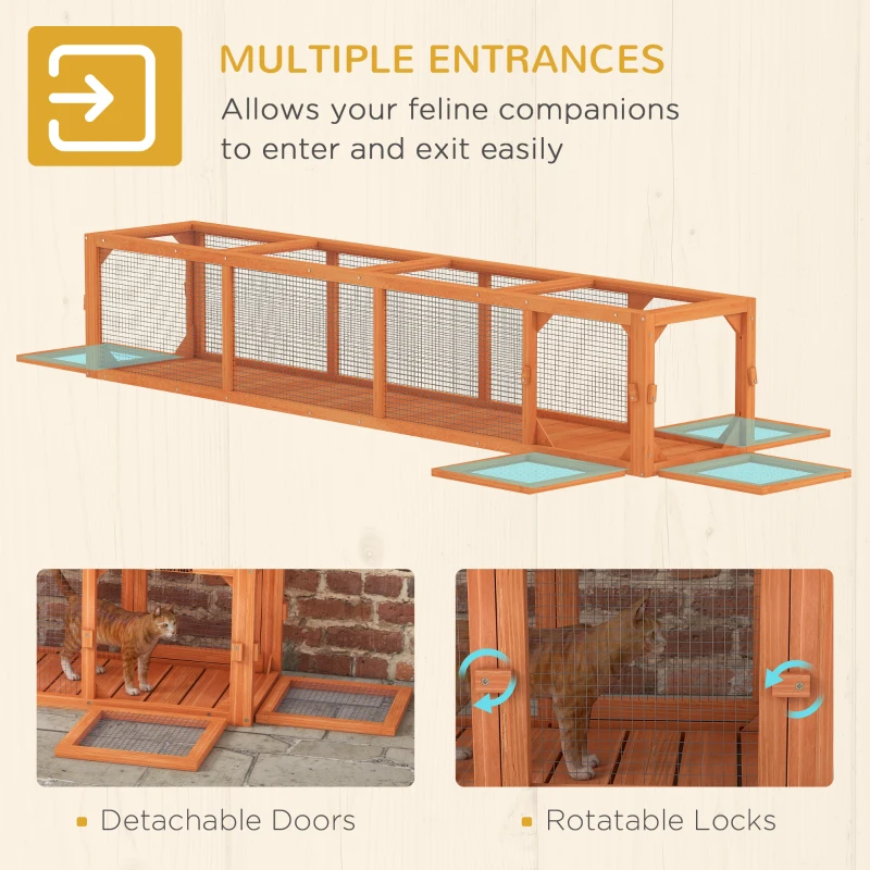 PawHut 79" Long Cat Tunnel, Cat shelter L- Shape with Extendable Design, Cat Enclosure for Indoor/Outdoor Use, Orange