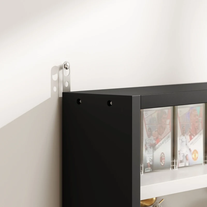 HOMCOM 5-Tier Display Cabinet, Wall-Mounted Display Case with 2 Glass Doors and Adjustable Shelves, Black