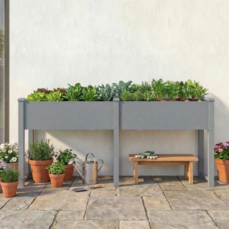 Outsunny Wooden Raised Garden Bed with Legs, 72" x 23" x 30" Elevated Outdoor Planter Box with 6 Drainage Holes