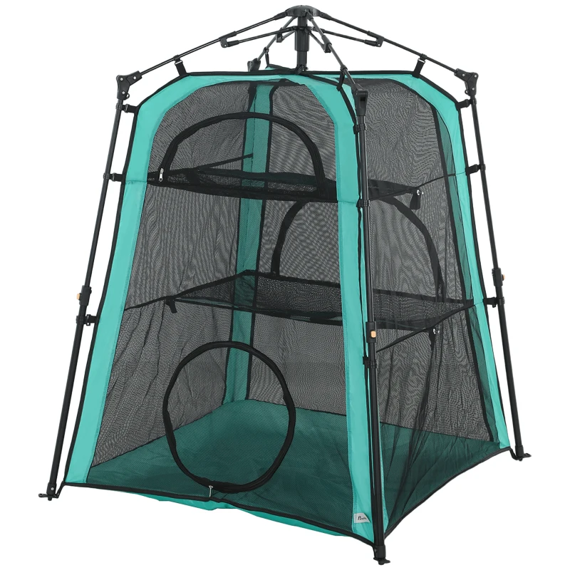 PawHut Cat Tent, 3-Tier Portable Pet Tent for Indoor Outdoor, Cat House with Multi-Door, Carry Bag, Breathable Mesh